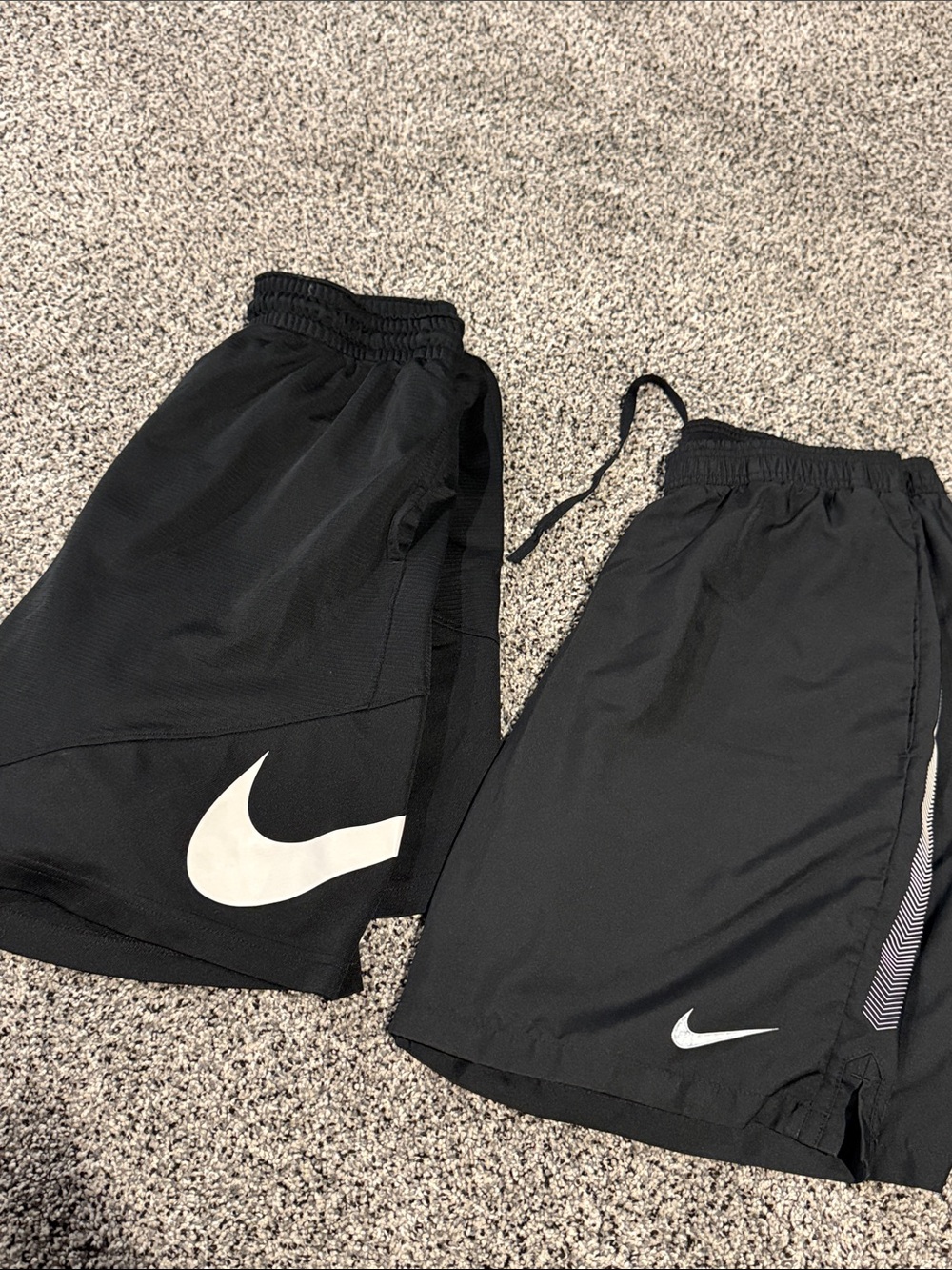Nike Black Athletic Shorts with White Swooshes - 2 Pack